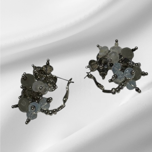 💎💟Vintage Unique Mauve and Silver Cluster Earrings - Picture 1 of 12